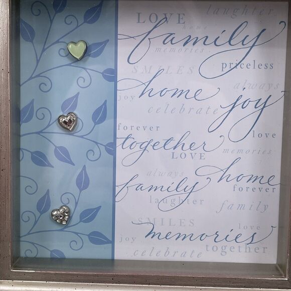 Hallmark FAMILY Photo Shadowbox with 3 Heart Magnets Collage Silver Square Frame - Picture 2 of 12